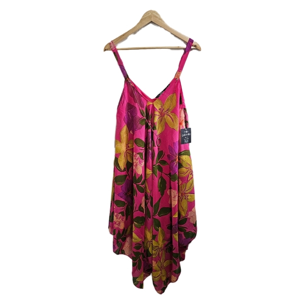 Hawaiian pink floral flowy strappy midi dress nwot 1X